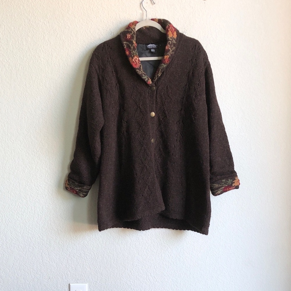 Icelandic Design Vintage Wool Cardigan Sweater Chocolate Brown Grannycore